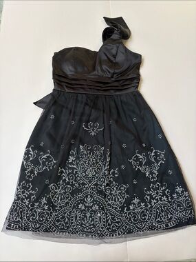 Taboo Black One-Shoulder Cocktail Dress with Silver Embroidery